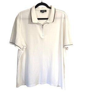 Mens White Express Polo Shirt XL With Contrast Trim & Quarter-Zip Collar